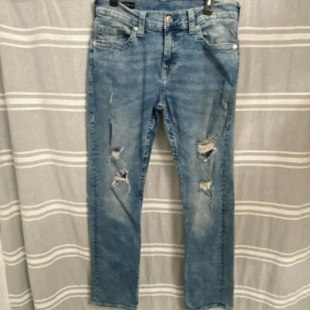 TRUE RELIGION / Mens Ricky Straight Leg Medium Washed Jeans Distressed Size 32